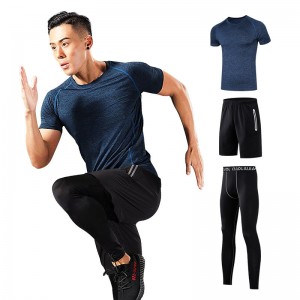 FDMM003-3 Мъжки фитнес костюм, тениска + свободни шорти + тесни панталони за бягане